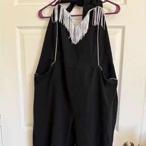 Unique Vintage Black and White Fringe Jumpsuit